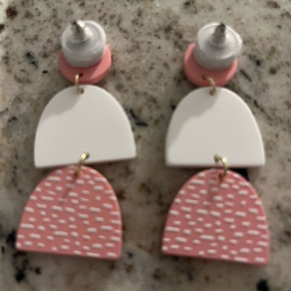 Cute, pink & white drop earrings - Picture 2 of 5